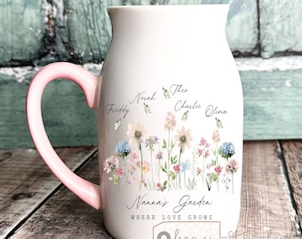 Personalised Grandma Mum Nanna Auntie Nanny …Garden Home Wildflower Lavender Floral Ceramic Small Vase Jug Mug Birthday gift