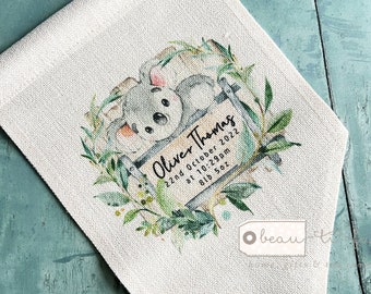 Personalised Welcome to the world Baby Boy Girl Koala Greenery Wreath Design Home Quote Linen Style Pennant Flag Room Decor