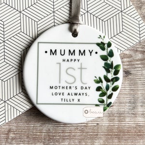 Personalised First Mother’s Day Gift Mum Mummy Mommy Nanny Nana Gran Grandma Greenery Ceramic or acrylic ornament Keepsake decoration