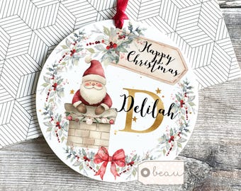 Personalised Happy Christmas Santa Chimney Christmas gift Bauble Acrylic or ceramic Round Ornament Keepsake Tree Decoration gift