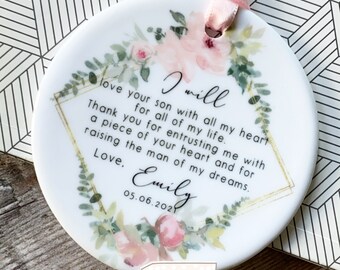 Personalised Mother of Groom Bride Thank you gift Bride Groom wedding gift Quote Pink floral Greenery Ceramic or Acrylic Ornament Keepsake