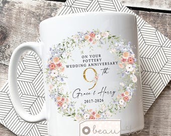 Personalised Wedding Anniversary gift Mr & Mrs Bride Groom Married Couple Gift Mug Greenery Wreath Gift set Ceramic Mug Gift His Hers