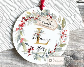 Personalised 1st First Christmas as Grandparents ornament gift Gran Grandma Nanna Grandad Greenery Ornament Keepsake Tree Christmas bauble