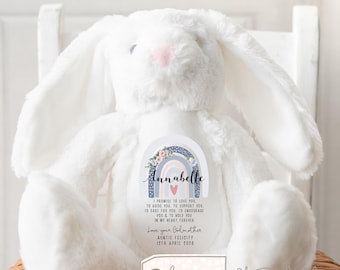 Personalised Promise to Godchild Godson Goddaughter Christening Baptism Gift Baby Girl Boy Godparents Godmother Rabbit Soft Toy Keepsake