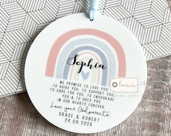 Personalised Christening Baptism gift I Promise Godmother Godfather Godparents Guideparent to Godchild ceramic or acrylic Ornament Keepsake