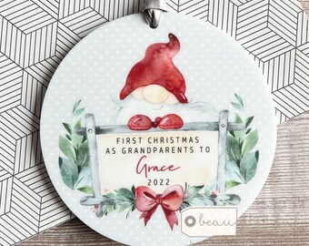 Personalised 1st First Christmas as Grandparents Gran Grandma Sister Auntie Uncle Godparents Baby Santa Gnome Acrylic Ornament Keepsake