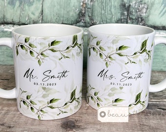 Personalised Wedding gift Mr & Mrs Mugs Bride Groom Just Married Gift Newlywed Mug Gift set Ceramic Mug Tea coffee Mug Gift  bridal shower