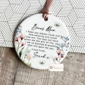 Gepersonaliseerde Bonus Moeder Moeder Stiefmoeder stiefmoeder Als een moeder Bedankt Citaat Greenery Ornament Wedding Keepsake