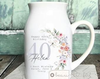 Personalised gift Birthday gift Special Birthday Milestone 21 30 40 50 60 70 Any age gift Floral Ceramic Small Vase Jug Mug Mum Friend Nanny