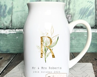 Personalised Wedding gift Anniversary gift Engagement gift Bride Groom Mr Mrs Newlywed gift Ceramic Small Vase Jug Mug