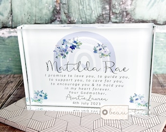 Personalised Promise to Godchild Christening Baptism Gift Baby Godmother Godparent Godson Goddaughter Design Crystal Ornament block Keepsake