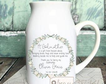 Personalised Christening Baptism gift, Gift for Godmother Godfather Godparents, Thank you Gift, From Godson Goddaughter, Small mug jug vase