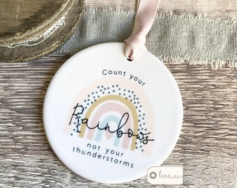 Count your Rainbows Quote Pastel rainbow Design Ceramic Round Decoration Ornament Keepsake