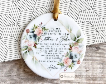 Personalised Future Wonderful Mother parents in law Blush pale blue Greenery Ceramic or Acrylic Round Decoration Ornament Keepsake
