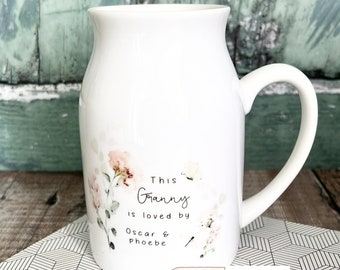 Personalised This Mum Nanna Nanny Grandma is loved by… Home Wildflower Butterfly Floral Ceramic Small Vase Jug Mug Birthday gift