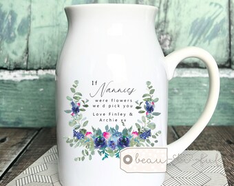 Personalised If … were flowers I’d we’d pick you Mum Nanna Grandma Home Wildflower Floral Ceramic Small Vase Jug Mug Birthday gift
