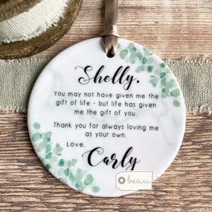 Personalised Bonus Mum Mom Stepmum stepmom Like a mum Thank you Quote Greenery Ceramic Round Ornament Wedding Keepsake