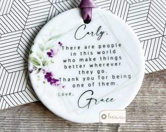 Personalised Thank you gift There are people in this world Quote Lavender Floral Ceramic or Acrylic Round Decoration Ornament Keepsake