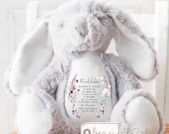 Personalised Promise to Godchild Godson Goddaughter Christening Baptism Gift Baby Girl Boy Godparents Godmother Rabbit Soft Toy Keepsake