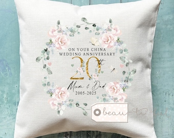 Personalised China Wedding anniversary cushion, China Anniversary, Personalised gift 20 20th Anniversary gift Anniversary Cushion