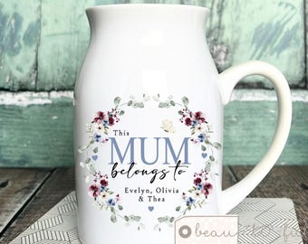 Personalised This Mum Nanna Nanny Grandma belongs to… Home Wildflower Butterfly Floral Ceramic Small Vase Jug Mug Birthday gift Mother’s Day