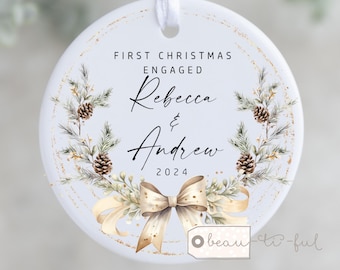 Personalised First Christmas Engaged ornament Together Engagement gift Engaged Anniversary gift wreath Greenery Ornament Keepsake