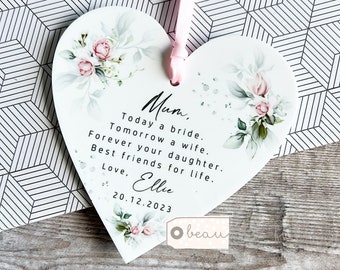 Personalised Mother of Bride Gift Today a Bride Thank you from Bride Pink rose Greenery Heart Ornament Wedding Keepsake Favour Gift tag