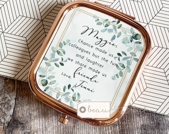 Personalised Chance made us colleagues..  Quote Geometric Greenery Square Rose Gold Compact Pocket Mirror Keepsake