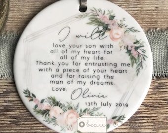 Personalised Mother of Groom Bride Thank you from Bride Groom wedding gift Quote Floral Ceramic or Acrylic Decoration Ornament Keepsake