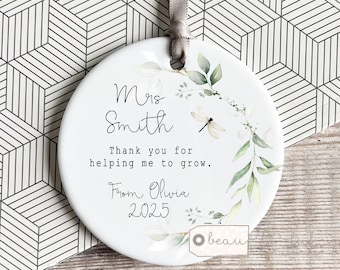 Personalised Teacher Gift To my teacher teaching assistant nursery teacher Floral Greenery Design Ceramic Round Decoration Ornament Keepsake