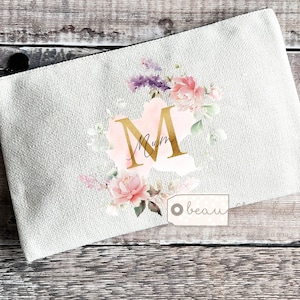 Personalised Mother’s Day Gift Birthday gift pink Floral Design Linen style Fabric Make up Bag Birthday gift for her mum gift sister friend