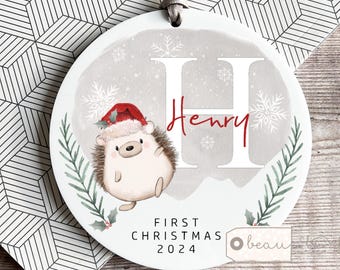 Personalised 1st First Baby Christmas Tree Gift Hedgehog Christmas gift Bauble Acrylic or ceramic Ornament Keepsake Decoration gift