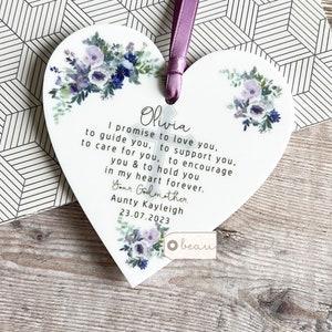 Personalised Promise to Godchild Christening Baptism Gift Godparents Godmother Godson Goddaughter Mauve Floral Acrylic Ornament Keepsake
