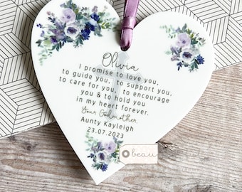 Personalised Promise to Godchild Christening Baptism Gift Godparents Godmother Godson Goddaughter Mauve Floral Acrylic Ornament Keepsake