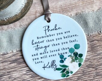 Personalised Remember you are braver Quote Greenery Design Ceramic Round Decoration Ornament Keepsake