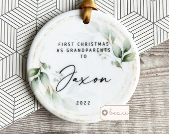 Personalised 1st First Christmas as Grandparents ornament gift Gran Grandma Nanna Grandad Greenery Ornament Keepsake Tree Christmas bauble