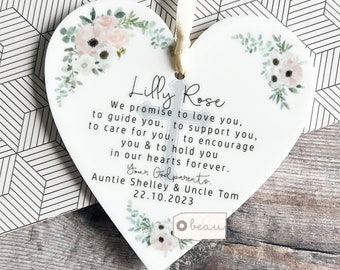 Personalised Promise to Godchild Christening Baptism Gift Godparents Godmother Godson Goddaughter Mauve Floral Acrylic Ornament Keepsake