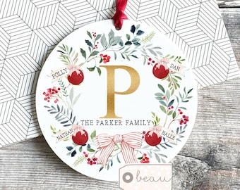 Personalised Family Christmas gift Baubles Greenery Wreath Design Ornament Keepsake Tree Bauble decoration gift Family gift