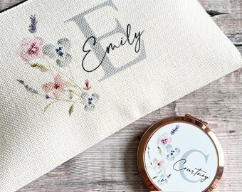 Personalised Friend Gift Mum Auntie Sister Bridesmaid Gift Floral Linen style Fabric Make up Bag Birthday gift for her mum sister friend