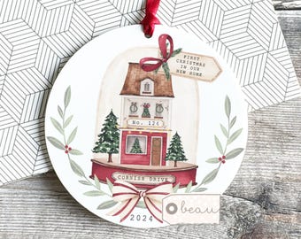 Personalised First Christmas at Address Gift First Christmas New Home House New First home gift Acrylic Round Ornament Keepsake