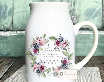 Personalised If … were flowers I’d we’d pick you Mum Nanna Grandma Home Wildflower Greenery Floral Ceramic Small Vase Jug Mug Birthday gift