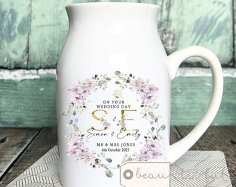 Personalised Wedding gift Newlyweds gift Marriage gift Wedding day gift Bride Groom Floral Ceramic Small Vase Jug Mug Couple gift