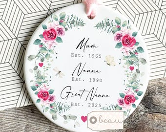 Personalised Mum, Grandma, Great Grandma gift Nanny Nan Gran Mom floral Decoration Ornament Keepsake Mother’s Day gift Birthday Gift for her
