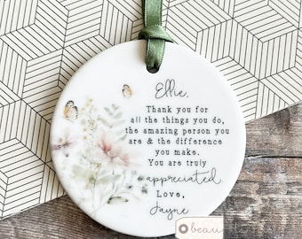Personalised Thank you gift Friend gift Thank you for all the things you do Greenery Ceramic or acrylic Round Decoration Ornament Keepsake