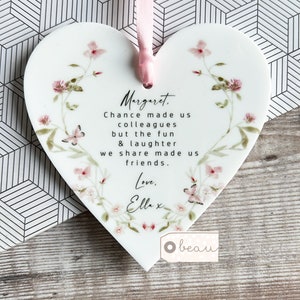 Personalised Chance made us colleagues.. Gift Friend gift  Floral Butterfly Greenery Design Heart  Ornament Workmate Friendship Keepsake