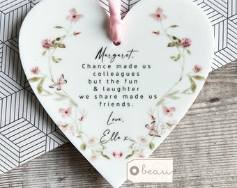 Personalised Chance made us colleagues.. Gift Friend gift  Floral Butterfly Greenery Design Heart  Ornament Workmate Friendship Keepsake