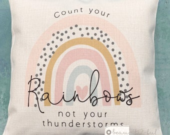 Count your rainbows Rainbow Design Home Quote Boho Linen Style Cushion cover