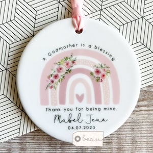 Personalised Christening Baptism Thank you gift Godmother Godfather Godparents Guideparent Godchild ceramic or acrylic Ornament Keepsake