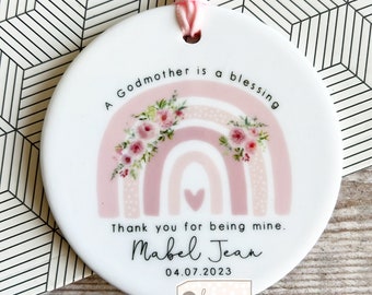 Personalised Christening Baptism Thank you gift Godmother Godfather Godparents Guideparent Godchild ceramic or acrylic Ornament Keepsake