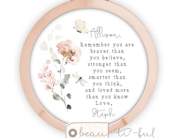 Personalised Compact Mirror – Rose Gold, Modern Greenery, Inspirational Quote Remember you are braver, Friend gift for her